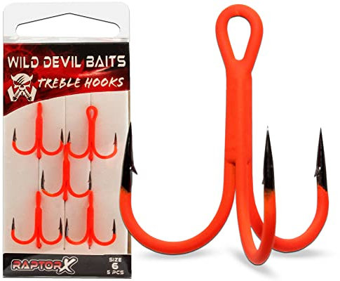 Wild Devil Baits UV Treble Hooks Raptor X Drilling UVO Raubfischhaken Fishing Hook (UV Orange, 8)