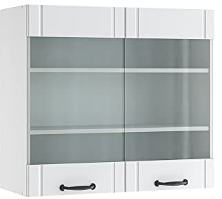 Vicco Küchenglasschrank Fame-Line, Glashängeschrank, Weiß Landhaus/Weiß, 80 cm