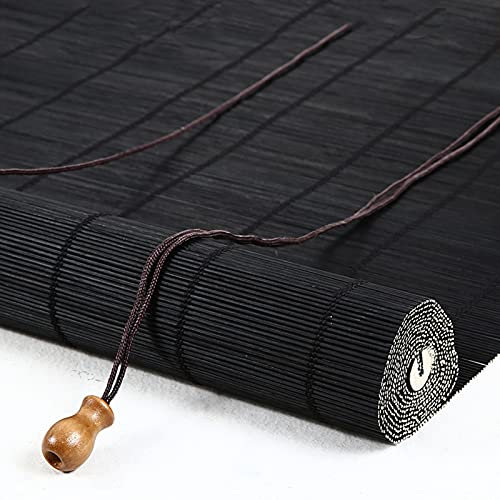 Bambus-Rollo Schwarz Bambus Vorhang Jalousette Holz Raffrollo Haus Vorhang handgewebt Sichtschutz Rollo Bambusjalousien Rollläden atmungsaktiv,für Fenster, Türen,Balkon,Maßanfertigung (45x100 cm)