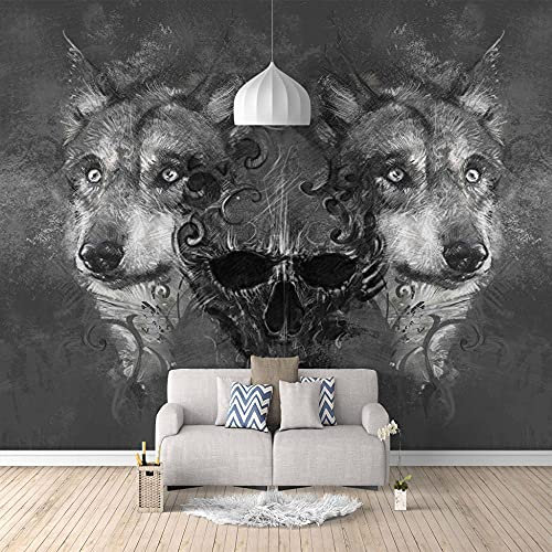 Fototapete 3D Skelett Schwarzer Wolf 300x210cm 3D Fototapeten Wandbild Motivtapeten Vlies-Tapeten Wandtapete Tapete Wohnzimmer Schlafzimmer Wandbild