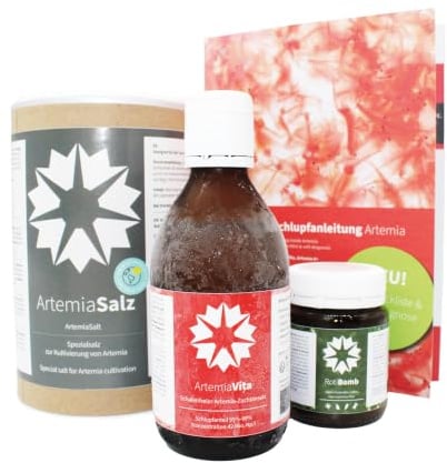 ArtemiaVita Set – Komplettlösung für eine erfolgreiche Artemia-Zucht | Schalenfrei & mit Schlupfgarantie – 250ml ArtemiaVita + 1kg ArtemiaSalz + 50g RotiBomb für Schlupf & Aufzucht