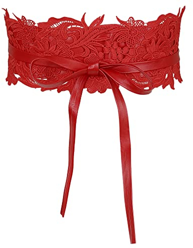 Allegra K Damen Spitze Bowknot Breiter Wickel Taillengürtel Gürtel Rot 64-106cm/25.20-41.73