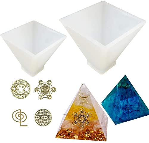 Cayway 2 Stück Resin Silikonformn Pyramide Schmuck Silikonform Gießform Resin Form mit Harzfüller für Ogan Pyramidenform, Heimtischdekoration