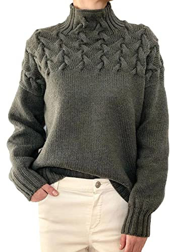 Maglione Lavorato A Maglia A Collo Alto da Donna con Collo Alto E Maniche Lunghe con Dettaglio A Trecce Moda Donna