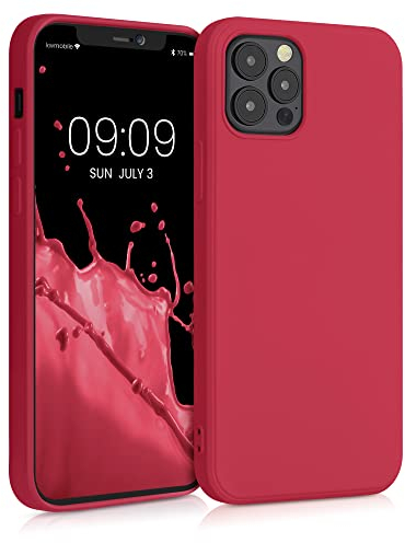 kwmobile Hülle kompatibel mit Apple iPhone 12 / iPhone 12 Pro Hülle - gummierte TPU Silikon Handyhülle - Schutzhülle für kabelloses Laden - Case in Sweet Cherry