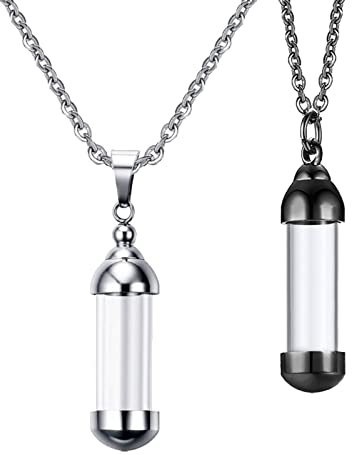 2pcs Clear Glass Locket Cylinder Urn Necklaces Keepsake, +Black
