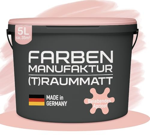 Farben Manufaktur (T) raummatt Wandfarbe Innenwandfarbe Innenfarbe Dispersionsfarbe Trendfarbe 2022 1/2/5/10L, Farbe: belebendes apricot, Größe: 5L