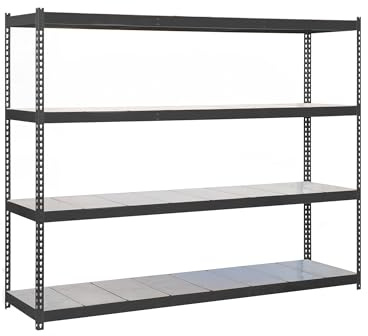 SimonRack Metallregal, ohne Schrauben, 4 Böden, hohe Tragkraft 400 kg, 2000 x 1500 x 750 mm, Regal für Werkstatt, Garage, Abstellraum, Anthrazit/Verzinkt