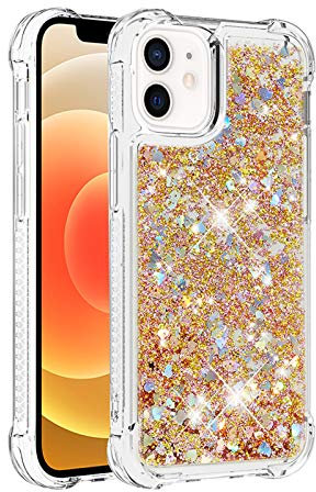 KBIKO-zxl Clear Case Compatible with iPhone 12 Mini, Glitter Liquid Case for iPhone 12 Mini, TPU Shockproof Protective Cover, Gold YBL