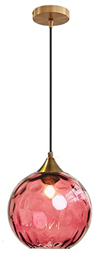 Euone_Clothes Suspension en Verre Ondulé Globe au Fini Doré, Lampe Suspendu de Plafond Industrielle Vintage E27 Suspension Luminaire de Cuisine & Salle à Manger - Bourgogne