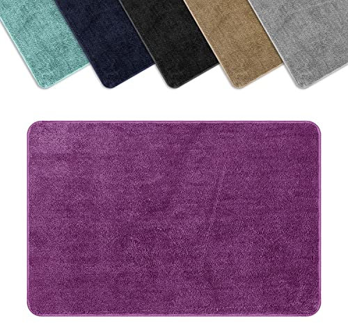 Vinsani Bath Mat Non Slip Bathroom Mat Thickened Fluffy Microfiber Machine Washable Shower Rug Ultra Soft Water Absorbent For Home Bathroom Kitchen – Purple (60 x 90cm)