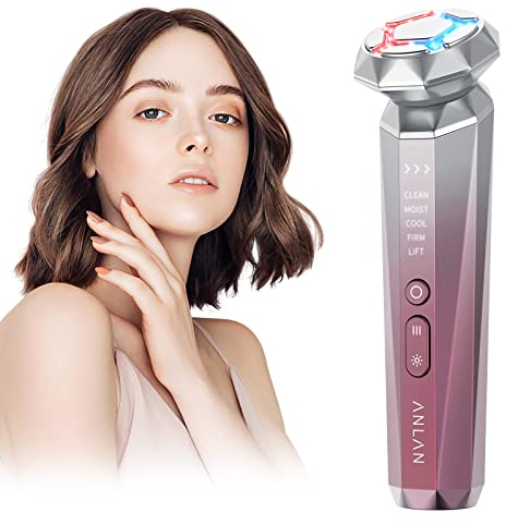 Radiofrequenz Gerät Gesicht ANLAN Gesichtsmassagegerät Anti Aging Anti Falten 5 Modi 9 Funktionen Face Massager Mikrostrom Gesicht für Gesichtsreinigung Face Lifting(Rosa)