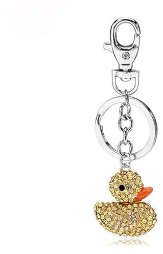 tenghong2021 Niedlicher Schlüsselanhänger aus Gummi mit Strasssteinen, Glückliche Ente, Gelb / Rosa, Geschenk für Frauen, gelb, Small