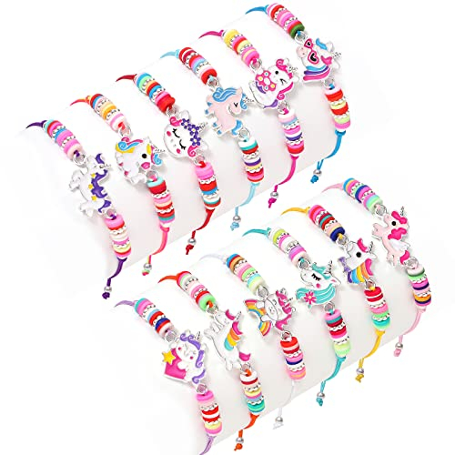 Tacobear 12Stk. Freundschaftsarmband Kinder Einhorn Armband Freundschaft für Mädchen Handgemacht Einstellbar Armband Geflochten Einhorn Mitgebsel Kindergeburtstag Mädchen Geschenke für Kinder Frauen
