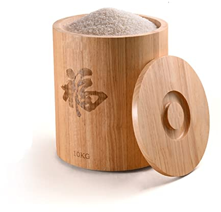 Distributeur de riz, stockage de récipients de riz en bois, distributeur de céréales de récipient de nourriture de cuisine scellé avec couvercle for riz, céréales, farine, aliments secs ( Size : L )