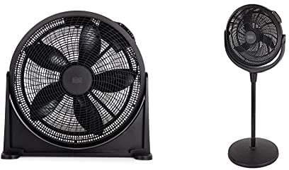 BLACK + DECKER BXFF53001GB 2-in-1 High Velocity Circulator Fan, 3 Speed Settings & BXFP51001GB High Velocity Pedestal Desk Fan with 3 Adjustable Heights, 7.5 Hours Timer Black