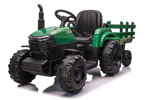 ATAA Tracteur électrique pour Enfants Esus 24v - Vert - Tracteur pour Enfants avec Batterie 24V 2 puissants Moteurs, Roues en Gomme, remorque, lumières LED et télécommande pour Parents