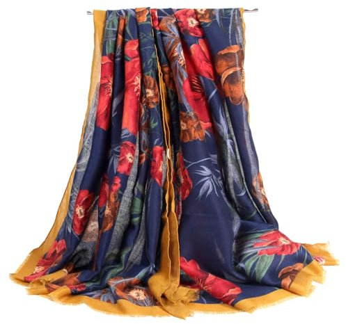 GFM® - Schal mit Mohnblumen-Aufdruck - Navy Mustard- (PPYSCF-634-GHNL)