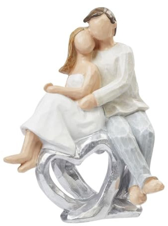 Hobbyfun Miniatur Dekofigur Paar mit Herz 8,5 cm Poly Holzoptik Skulptur Figuren Deko Statue Geschenk Tortenfigur