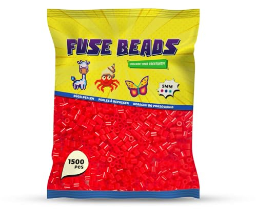 Benny Beads Bügelperlen 1500 Stück, Midi-Größe 5mm, Kreatives Bastelzubehör DIY Fuse Beads (Rot)