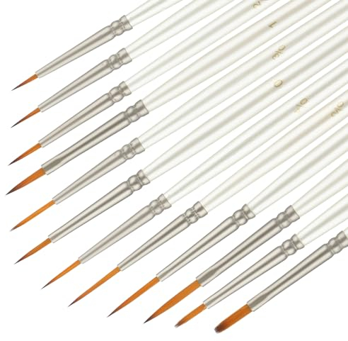 Prasacco Lot de 12 pinceaux fins pour peinture miniature, pinceaux de peinture petits pinceaux fins en nylon pour peinture acrylique, aquarelle, huile, gouache (blanc)