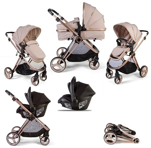 Red Kite Push Me Pace i 3 in 1 Travel System Including i-Size Infant Carrier Car Seat - Latte (105.5cm x 59cm x 92cm)