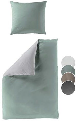 liebling Renforcé Bettwäsche lind grün, 1 x Bettbezug 220 x 240 cm + 2 x Kissenbezug 40 x80, Bettzeug aus 100% seidig weicher Baumwolle, 60 Grad, Ökotex Made in Green