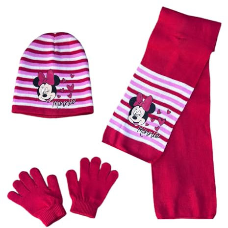 CARTOON Set mit passendem Mütze, Schal und Handschuhen für Kinder, Einheitsgröße, Minnie Maus, Einheitsgröße