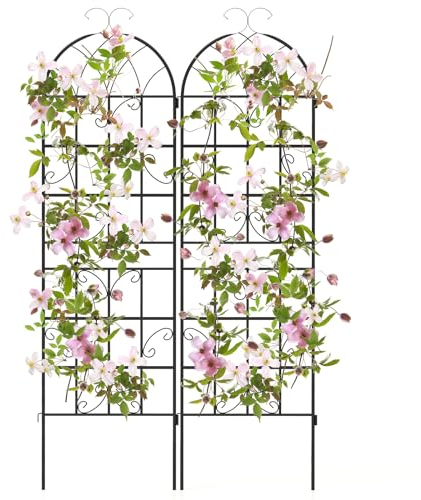 COSTWAY Rankgitter Metall, 2er Set, dekorativer Gartenzaun, freistehende Rankhilfe, Spalier Garten zum Stecken, Rankspalier für Kletterpflanzen Blume Gemüse, freistehend (180 x 50 cm,Schwarz)