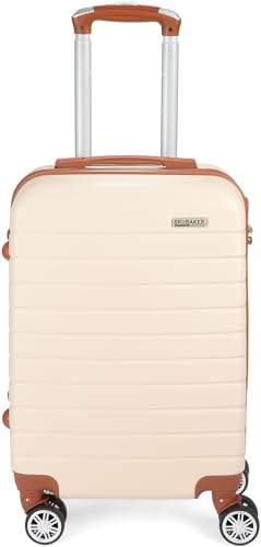 BRUBAKER Mallette Paris - Valise Trolley avec Serrure à Numéro, 4 Roues et Poignées Confortables - 37 x 56 x 22 cm - Valise à roulettes Dure ABS (M - Crème Blanc et Marron Clair)