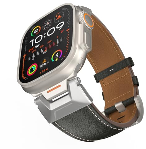 TiMOVO Cinturino Compatibile con Apple Watch 49mm 46/45mm 44mm 42mm, Cinturino in Pelle a Sgancio Rapido Regolabile per iWatch Ultra 2 Ultra SE Series 10 9 8 7 6 5 4 3 2 1, Nero