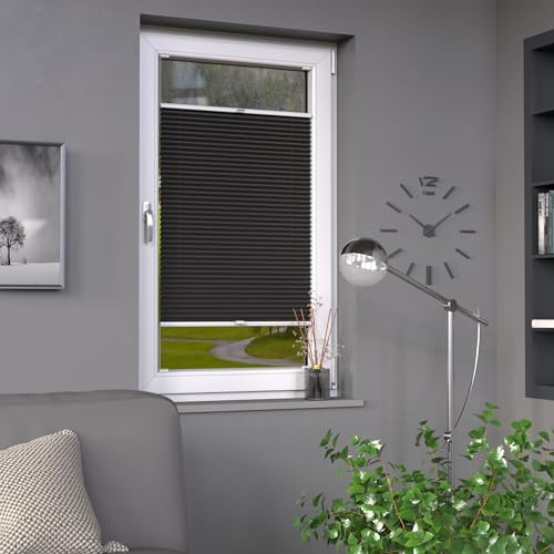 Deco-Raum Plissee auf Maß Schwarz Fenster Plisseerollo Faltstore Jalousie Sonnenschutz Sichtschutz lichtdurchlässig Rollo für Fenster & Tür B:51-60 cm, H: 40-100 cm
