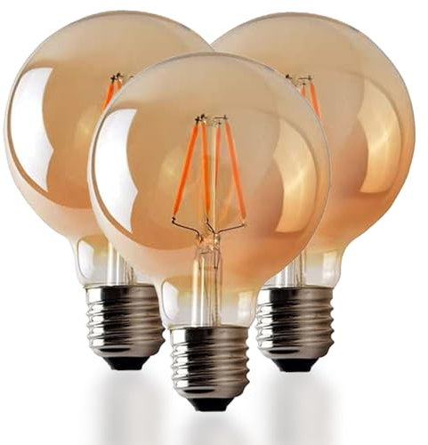DC VOLTAGE LED E27 Vintage Light Bulbs,G80 4W Screw Edison Light Bulb,LED Filament Dimmable Globe Bulb,Warm White 2700K Amber Glass, Old Fashioned Lighting Decorative Bulb, Energy Class A+,Pack of 3