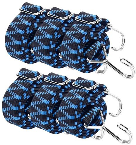 Bungee Cords with Hooks Heavy Duty 6 Pack 1M Long Bungee Straps Elastic Rope Luggage Flat Bungee Straps for Bike Luggage Rack Tarp Camping Tent Car Roof Rack Fixings