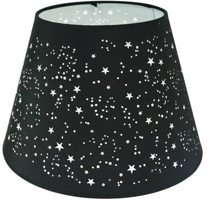DULEE 12 Zoll Lampenschirm E27 E14 Glühbirne Schraube Handgefertigter Stoff Tischlampenschirm für Stehlampe, Tischlampe, Nachttischlampe (Oben) 18cm x (Höhe) 20cm x (Unten) 30cm, Schwarze Sterne