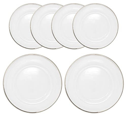 WedDecor 33cm Clear Charger Plates with Silver Trim Design, Acrylic Round Dinnerware for Centerpiece Presentation, Set of 6 Dinner Plate for Weddings, Events, Banquets & Christmas Table Decorations