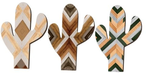 ORFOFE Holz Wanddekoration Rustikaler und Filigraner Stil mit Bunten Kaktusmotiven 3 Stück Einfache Anwendung für Schlafzimmer und Zuhause