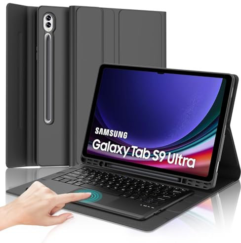 IVEOPPE Teclado Touchpad Samsung Galaxy Tab S9 Ultra 14.6 2023, Teclado Samsung Tab S9 Ultra, Funda con Teclado Trackpad España Ñ Bluetooth para Samsung Galaxy Tab S9 Ultra 14.6 2023, Negro