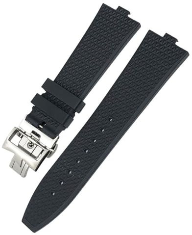 XMKT Cinturino convesso in caucciù fluoro, 24 x 7 mm, adatto per Vacheron Constantin Overseas, cinturino a sgancio rapido, blu-nero-arancio, Rose gold buckle, Agata