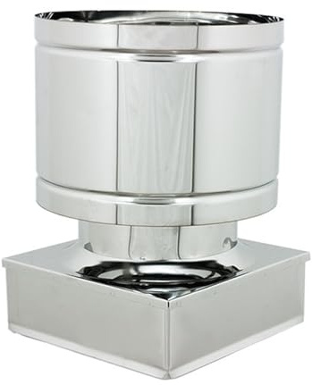 ALLINOX Comignolo Antivento Base Quadra Acciaio INOX AISI 304 Terminale A Botte Antipioggia Per Camino (35x35)