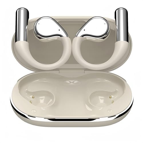 Wireless Earbuds with Ear Hooks, Open-Ear Bluetooth 5.4 Sport Headphones, Waterproof Over-Ear Buds with LCD Display and Touch Controls – Perfect for Running, Fitness, and Walking (White)