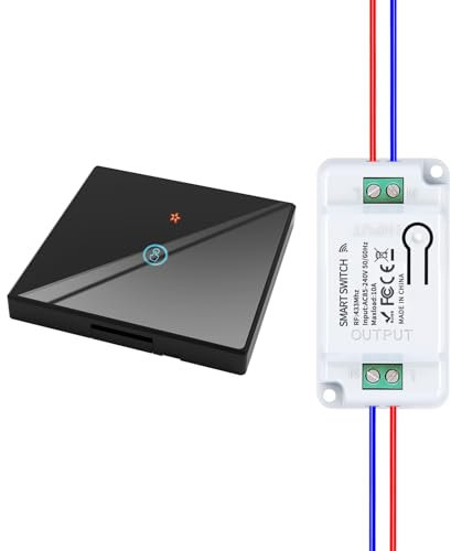 HYHIOTS RF433 Kit d'interrupteur sans fil, 230 V, émetteur de sécurité et récepteur 10 A, interrupteur sans fil, interrupteur mural, interrupteur tactile, noir