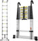 gymount Teleskopleiter 3,2 m, Leiter Ausziehbar mit Stabilisatorstange und Abnehmbaren Haken, Alu-Klappleiter, 150 kg Belastbarkeit