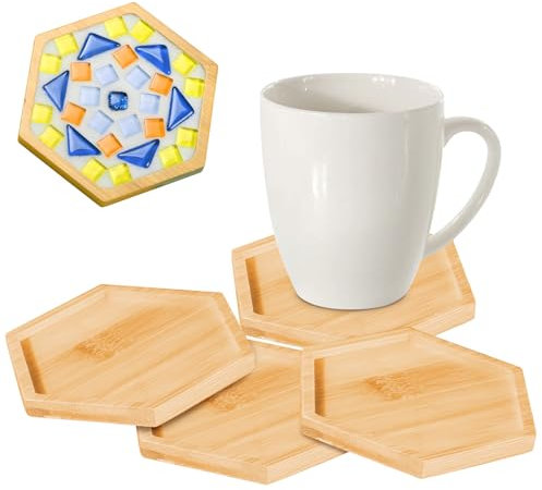 Cosswe 4 Stück Bambus Untersetzer,Mosaik Untersetzer,Glas Untersetzer,Pflanzen Untersetzer Untersetzer aus Bambus, für Getränke, Bar, Tassen, Glas
