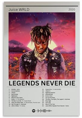 BINFC Legends Never Die by Juice Wrld, Promi-Porträtposter, Hip-Hop, klassische Musik, Sänger, berühmte Schauspieler, Athleten, Druck, Leinwand, Gemälde, Dekoration, 30 x 45 cm, ungerahmt, 20 Stück