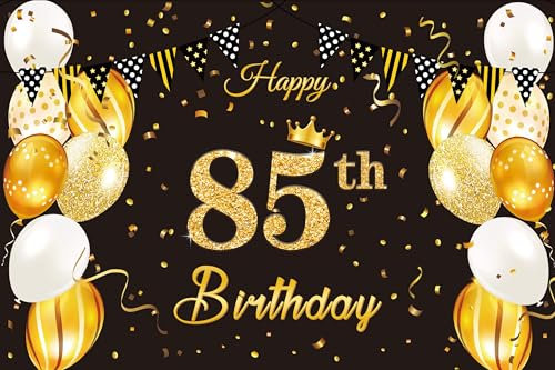 Fechy 85. Geburtstag Banner, Schwarz-Gold, Polyester, 180 cm x 120 cm, Festlich, Ideal für Fotografie & Dekoration, Inkl. Hängeschlaufen, Für 85. Geburtstagsparty & Fotokabinen