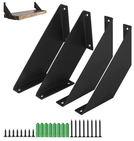 Lot de 4 Équerres Murales en Acier Noir – Supports d’Étagère Robustes 20 cm pour Étagères Murales, Cuisine, Salon ou Garage – Vis & Chevilles Incluses