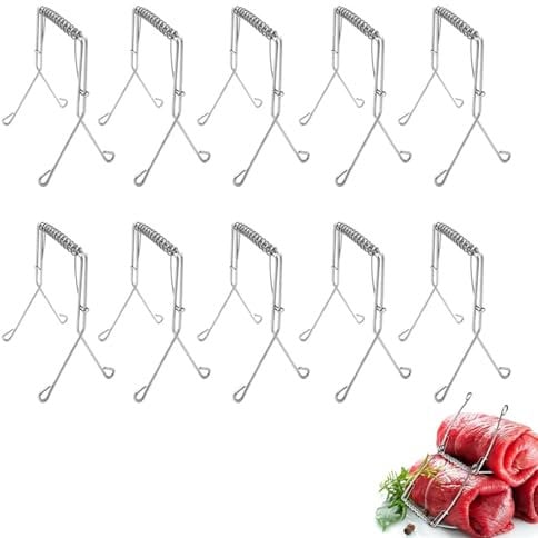 10 pinzas de acero inoxidable reutilizables, pinzas de acero inoxidable, pinzas para rollos de carbón, pinzas para rouladen como alternativa perfecta a agujas de enrutador o brochetas para