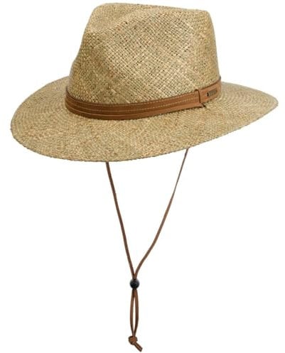 Stetson Chapeau en Zostere avec Jugulaire Homme - Traveller de Soleil Paille jugulaire, Bandeau Cuir Printemps-ete Ete - L (58-59 cm) Nature