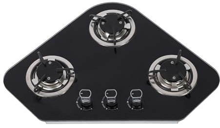 3 Burner Tempered Glass Gas Hob with Stainless Steel Base, 5.25ft Gas Pipe, Great for Caravan, Motorhome, Boat, RV, Horsebox, etc.